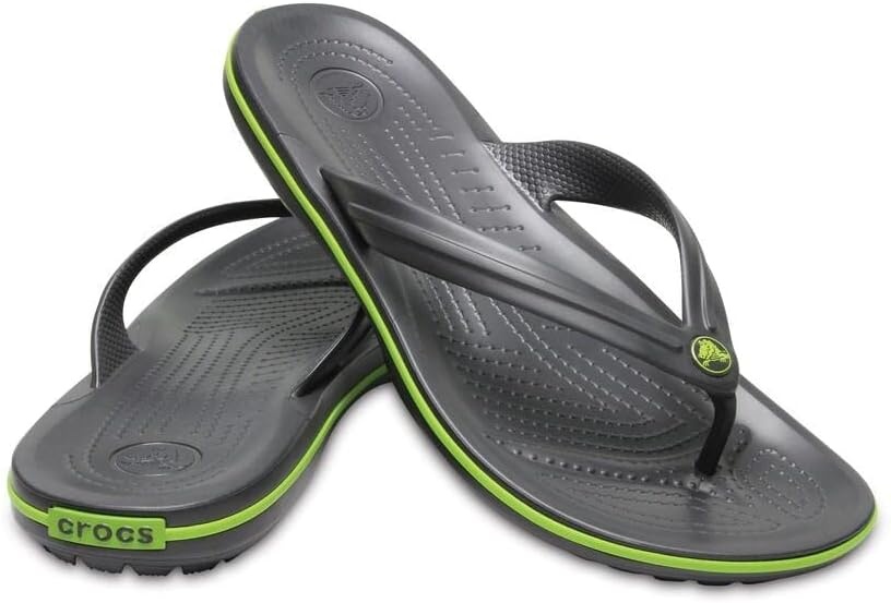 image:imageCrocs Unisex Adult Crocband Flip Flop SandalGraphiteVolt Green