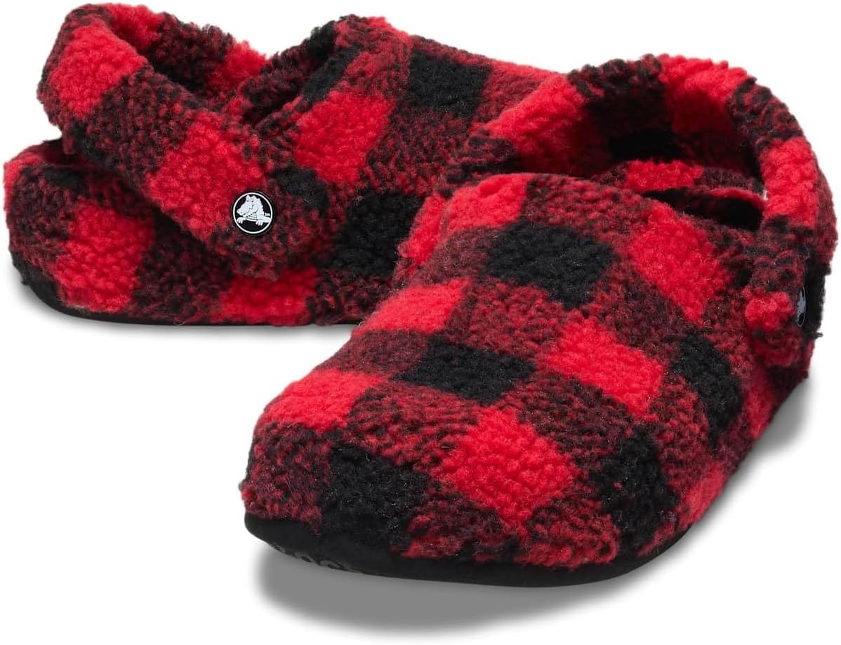 image:imageCrocs UnisexAdult Classic Cozzzy Lined SlipperBuffalo Plaid Varsity RedBlack