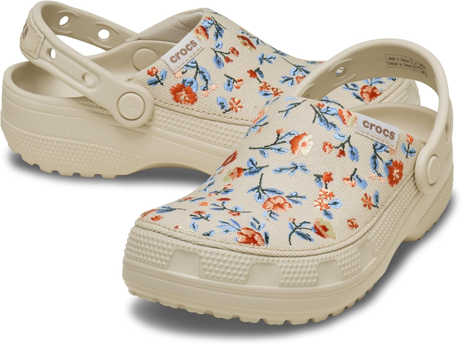 image:imageCrocs UnisexAdult Classic Crafted Canvas amp Suede ClogsFloral Frapp