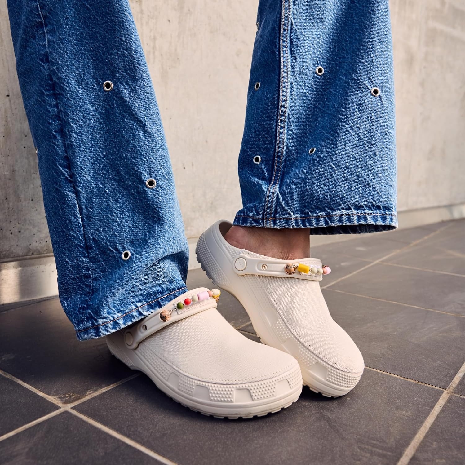 image:imageCrocs UnisexAdult Classic Crafted Canvas amp Suede ClogsStucco