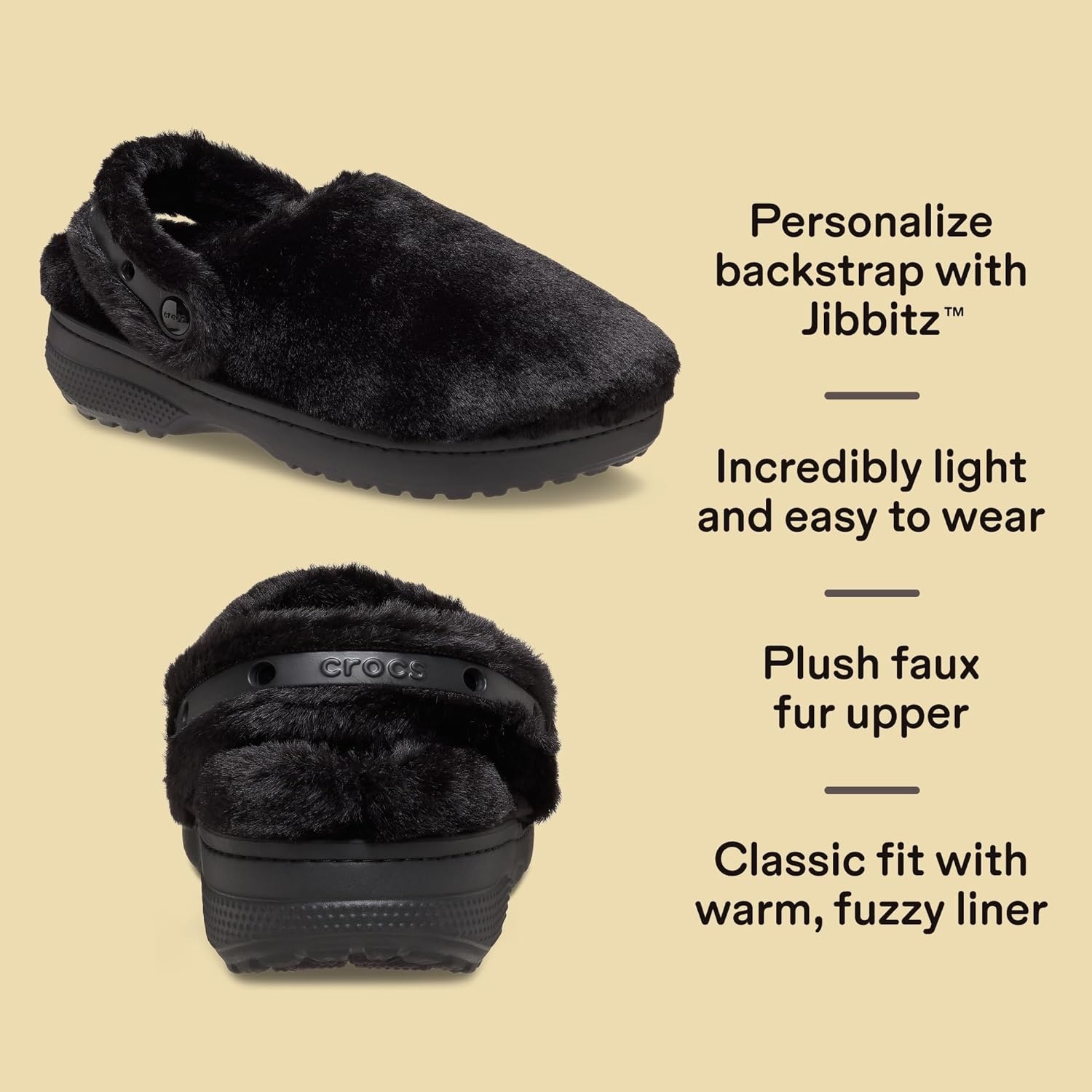 image:imageCrocs UnisexAdult Classic Unfurgettable Lined Clogs Fuzzy SlippersBlack