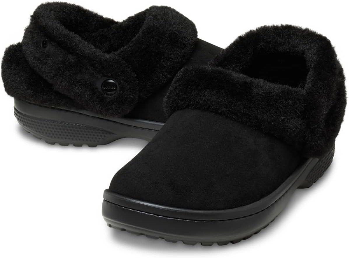 image:imageCrocs UnisexAdult Classic Unfurgettable Lined Clogs Fuzzy SlippersBlack Vegan Suede