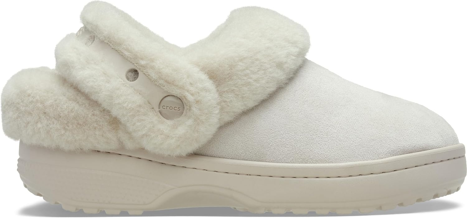 image:imageCrocs UnisexAdult Classic Unfurgettable Lined Clogs Fuzzy SlippersCocoa Crme Suede
