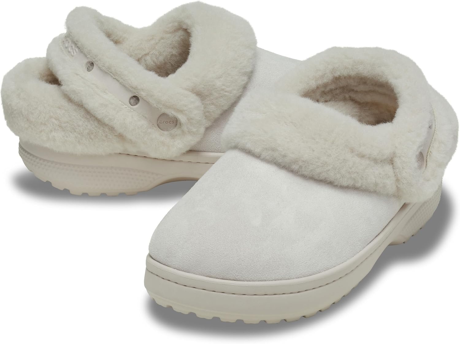 image:imageCrocs UnisexAdult Classic Unfurgettable Lined Clogs Fuzzy SlippersCocoa Crme Suede