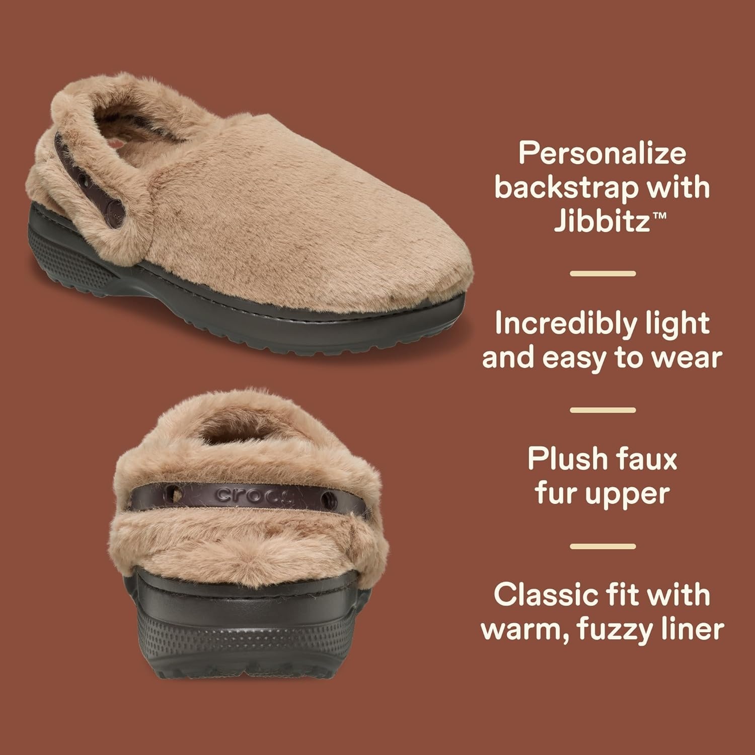 image:imageCrocs UnisexAdult Classic Unfurgettable Lined Clogs Fuzzy SlippersMilk Chocolate