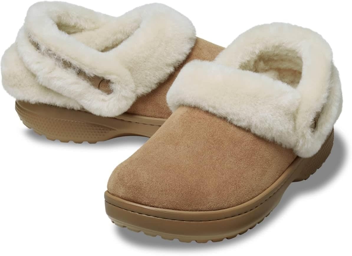 image:imageCrocs UnisexAdult Classic Unfurgettable Lined Clogs Fuzzy SlippersSepia Vegan Suede