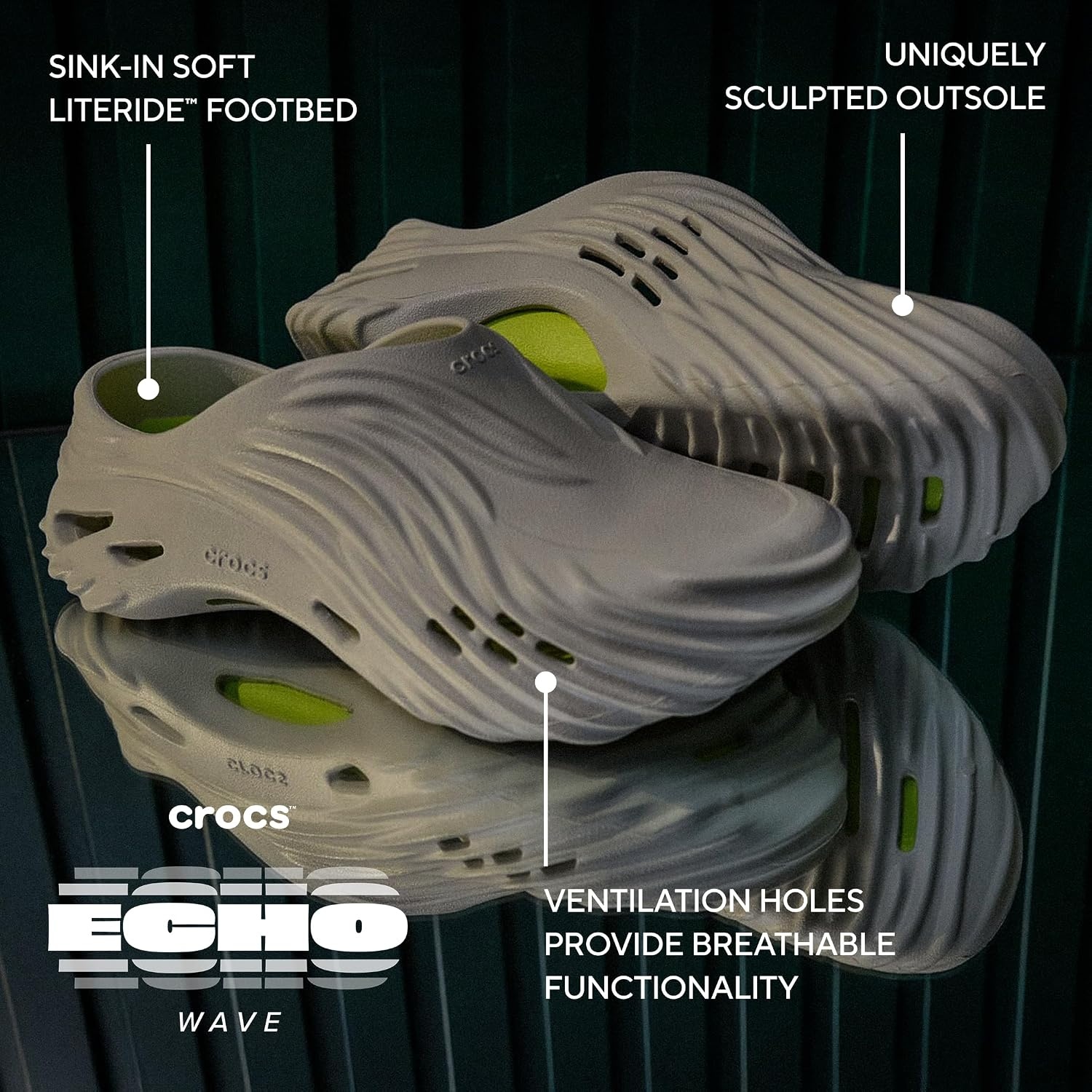 image:imageCrocs UnisexAdult Echo Wave ClogsBlackBlack