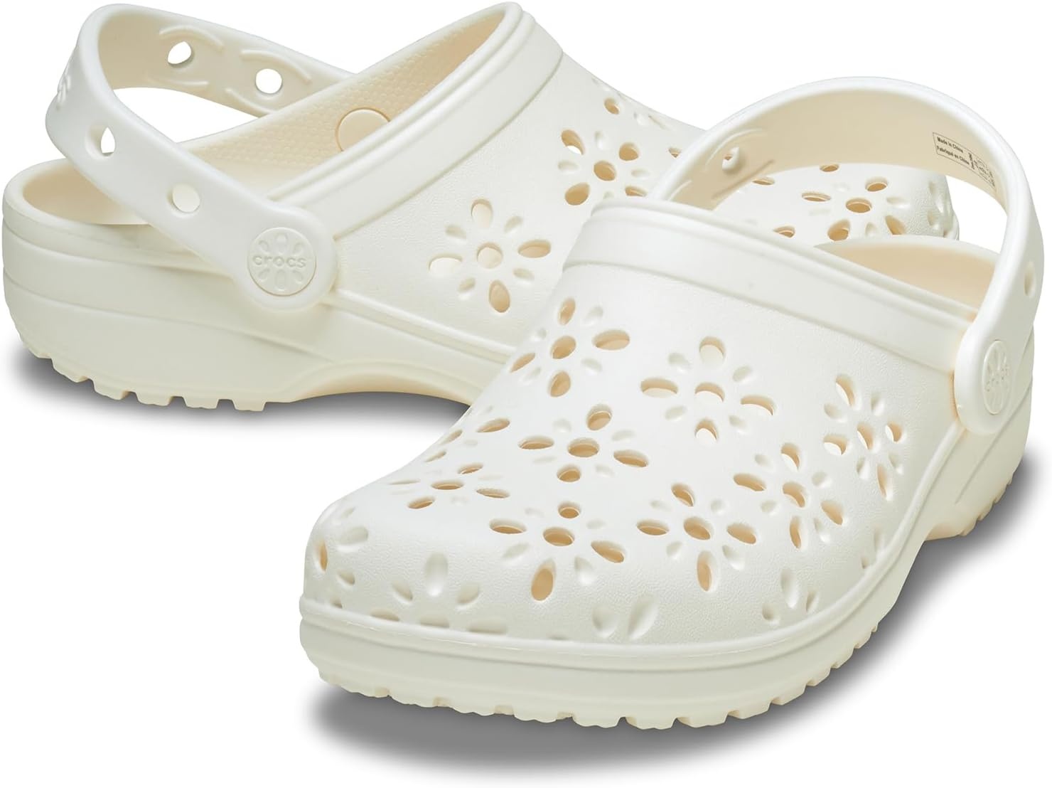 image:imageCrocs UnisexChild Classic Clogs with Floral Cut Out Design Kids and Toddler ShoesChalk