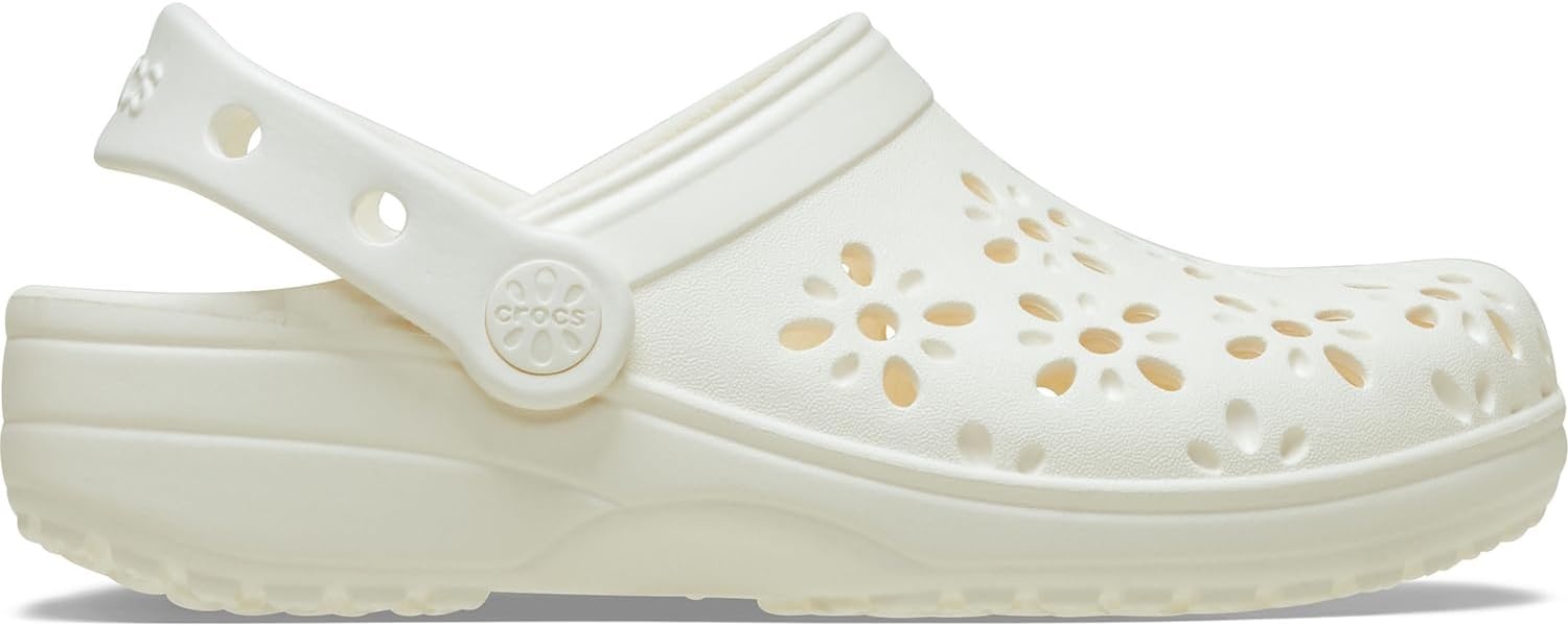 image:imageCrocs UnisexChild Classic Clogs with Floral Cut Out Design Kids and Toddler ShoesChalk