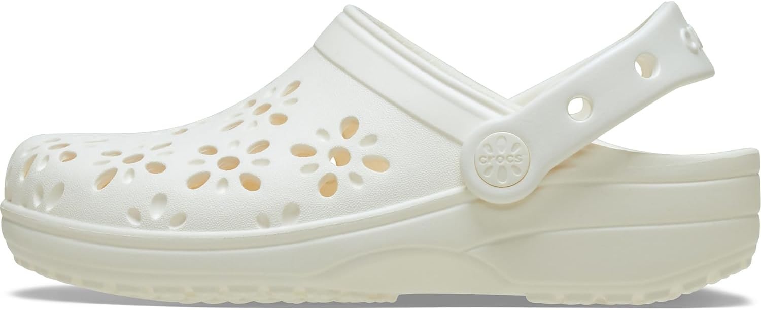 image:imageCrocs UnisexChild Classic Clogs with Floral Cut Out Design Kids and Toddler ShoesChalk