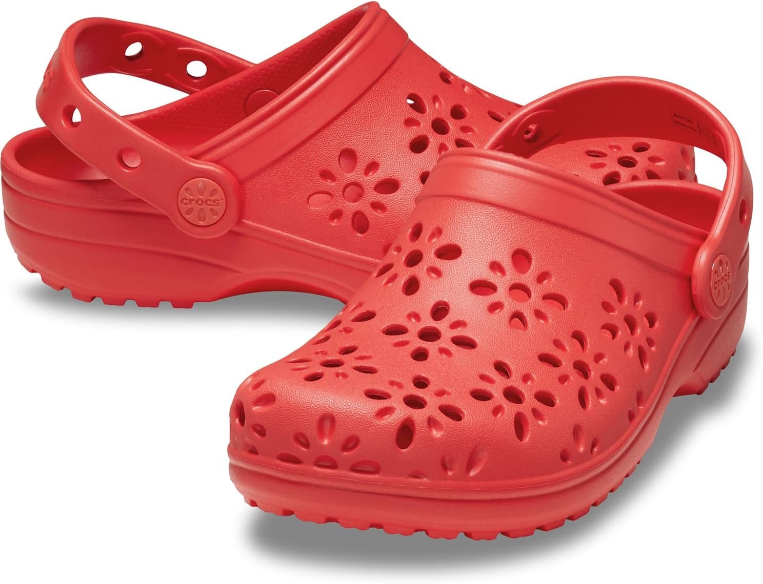 image:imageCrocs UnisexChild Classic Clogs with Floral Cut Out Design Kids and Toddler ShoesCherry Red