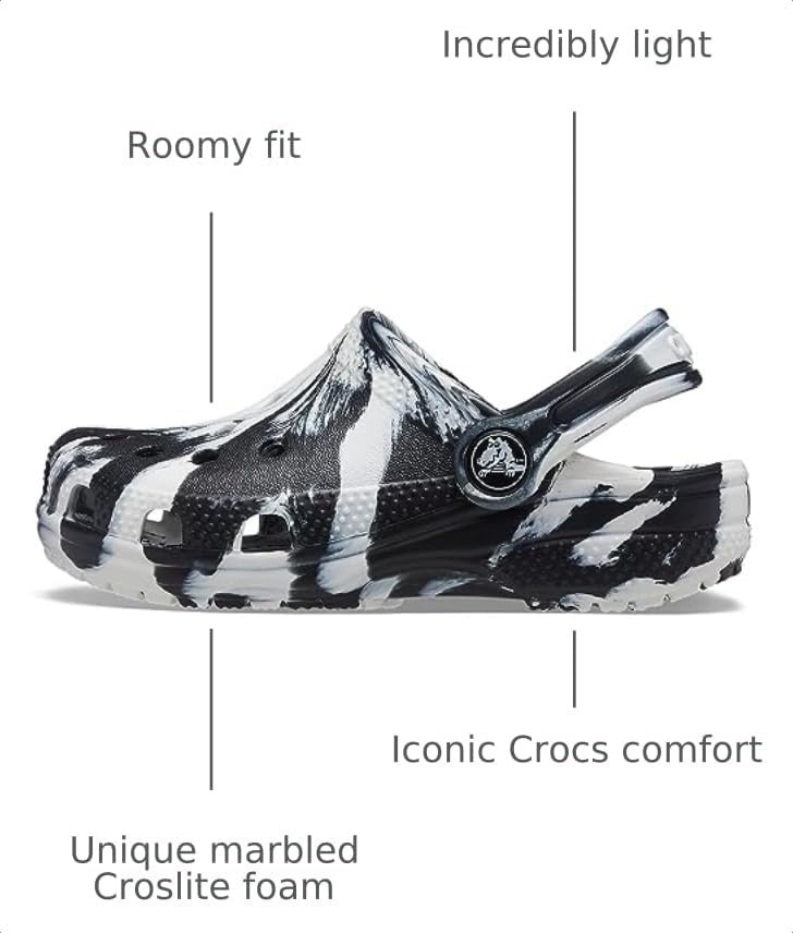 image:imageCrocs UnisexChild Classic Watercolor Marbled ClogBlackWhite