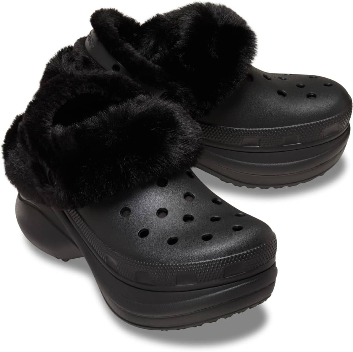 image:imageCrocs Womens Bae Lined Clogs Fuzzy Platform SlippersBlack