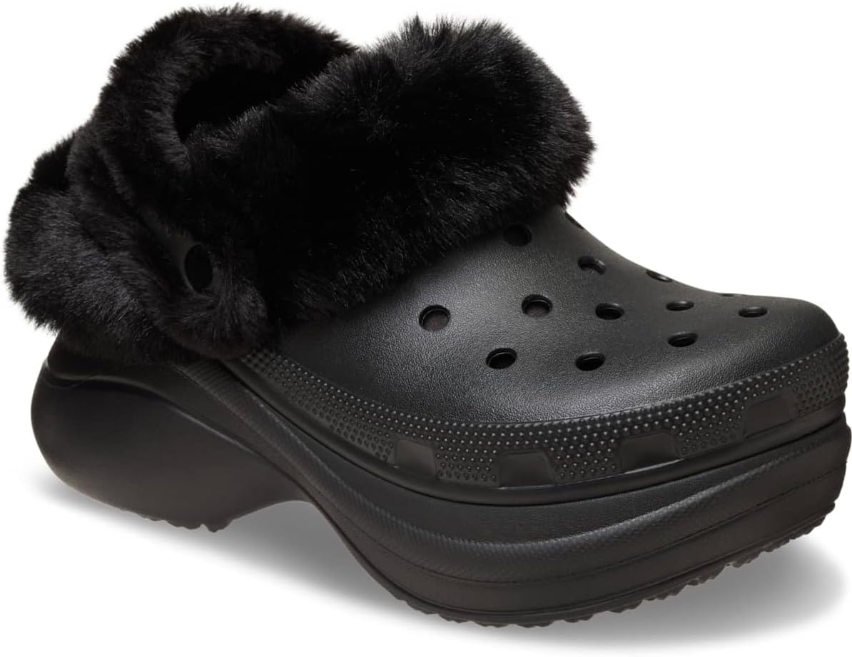 image:imageCrocs Womens Bae Lined Clogs Fuzzy Platform SlippersBlack