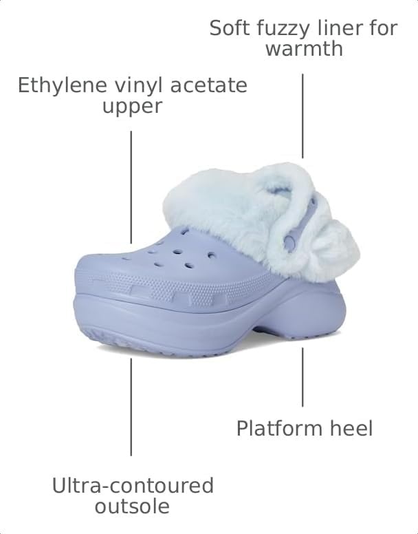 image:imageCrocs Womens Bae Lined Clogs Fuzzy Platform SlippersBlue Haze