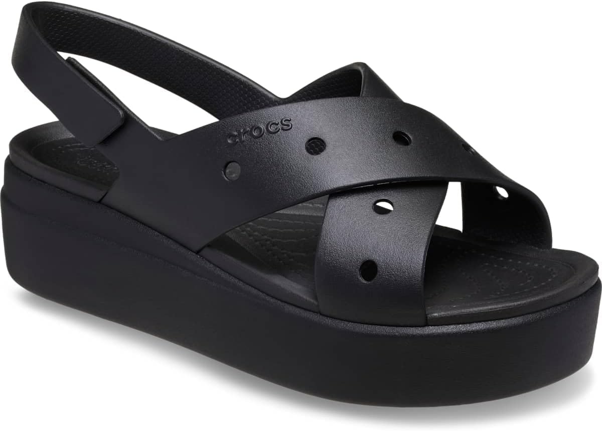 image:imageCrocs Womens Brooklyn 4U Low Wedges Platform Wedge Sandals for WomenBlackCrossstrap