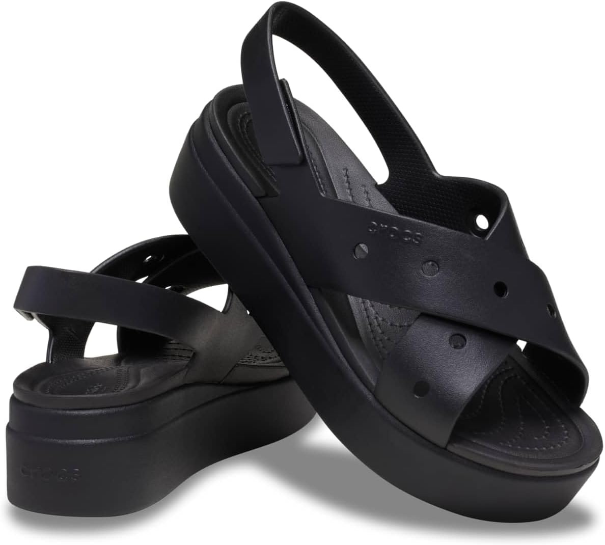 image:imageCrocs Womens Brooklyn 4U Low Wedges Platform Wedge Sandals for WomenBlackCrossstrap