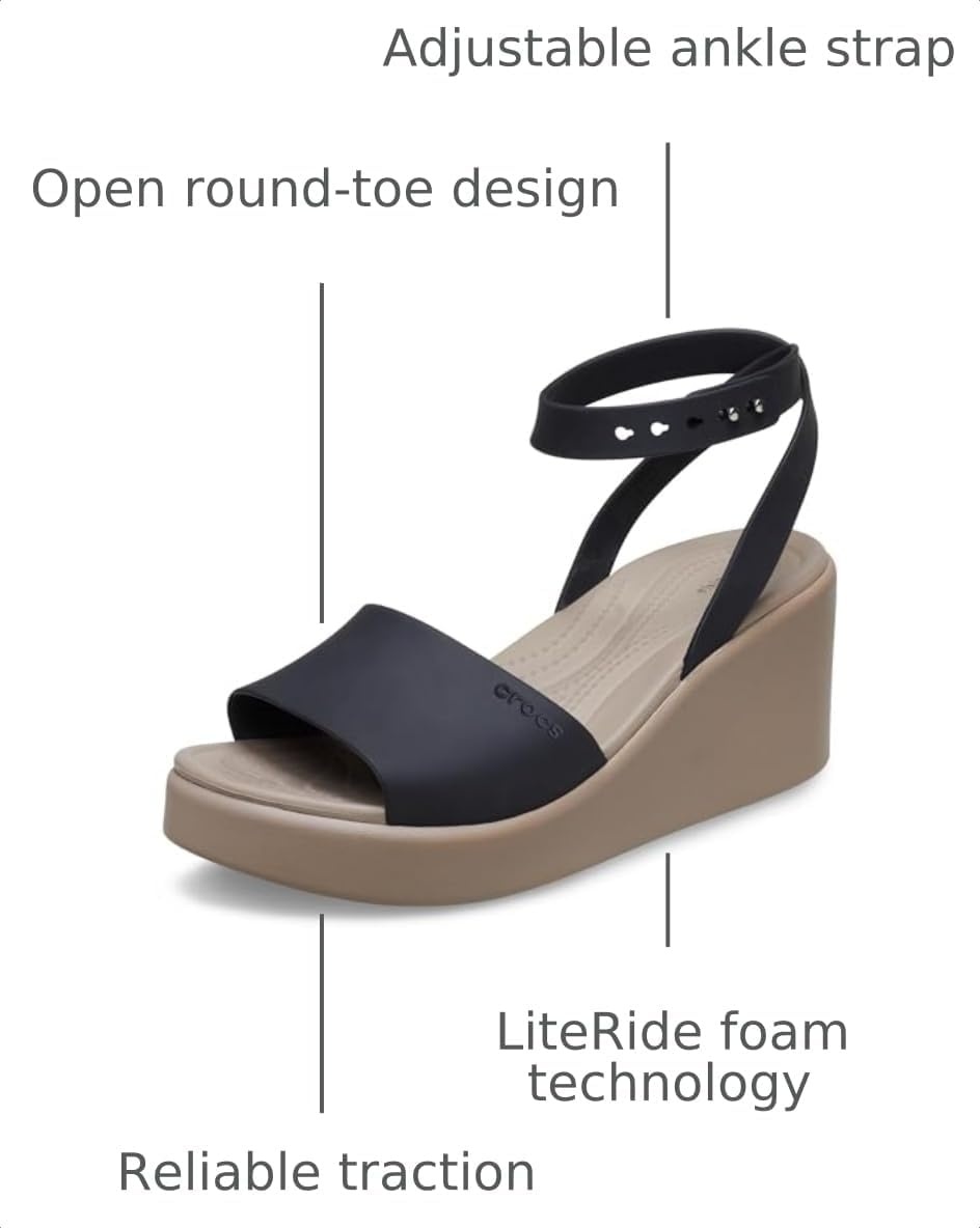 image:imageCrocs Womens Brooklyn Ankle Strap WedgesBlackMushroom
