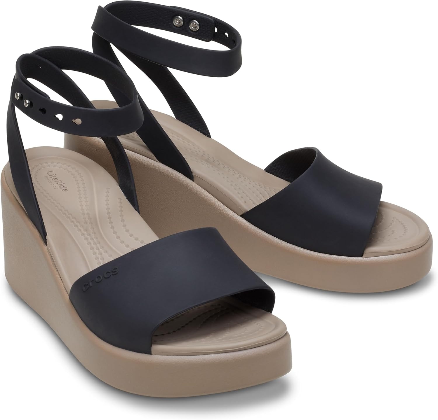 image:imageCrocs Womens Brooklyn Ankle Strap WedgesBlackMushroom
