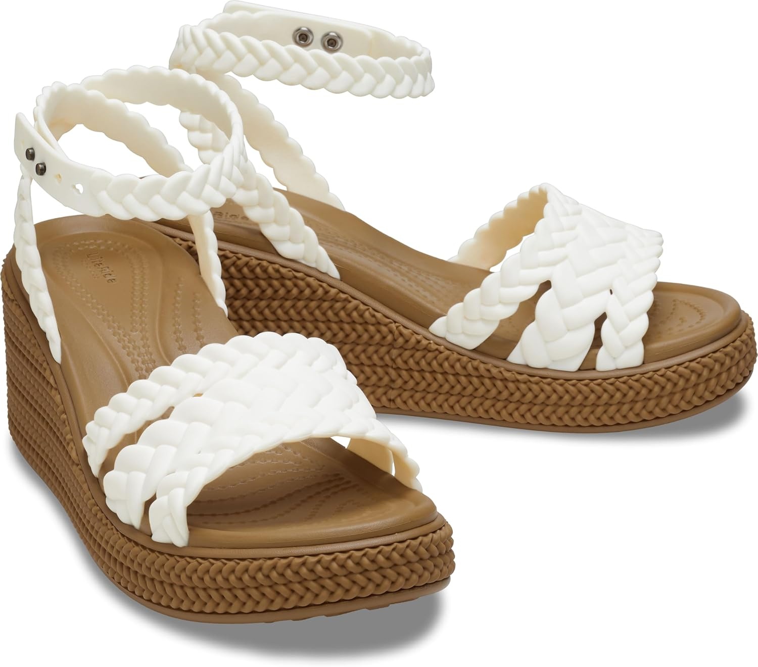 image:imageCrocs Womens Brooklyn Ankle Strap WedgesChalk
