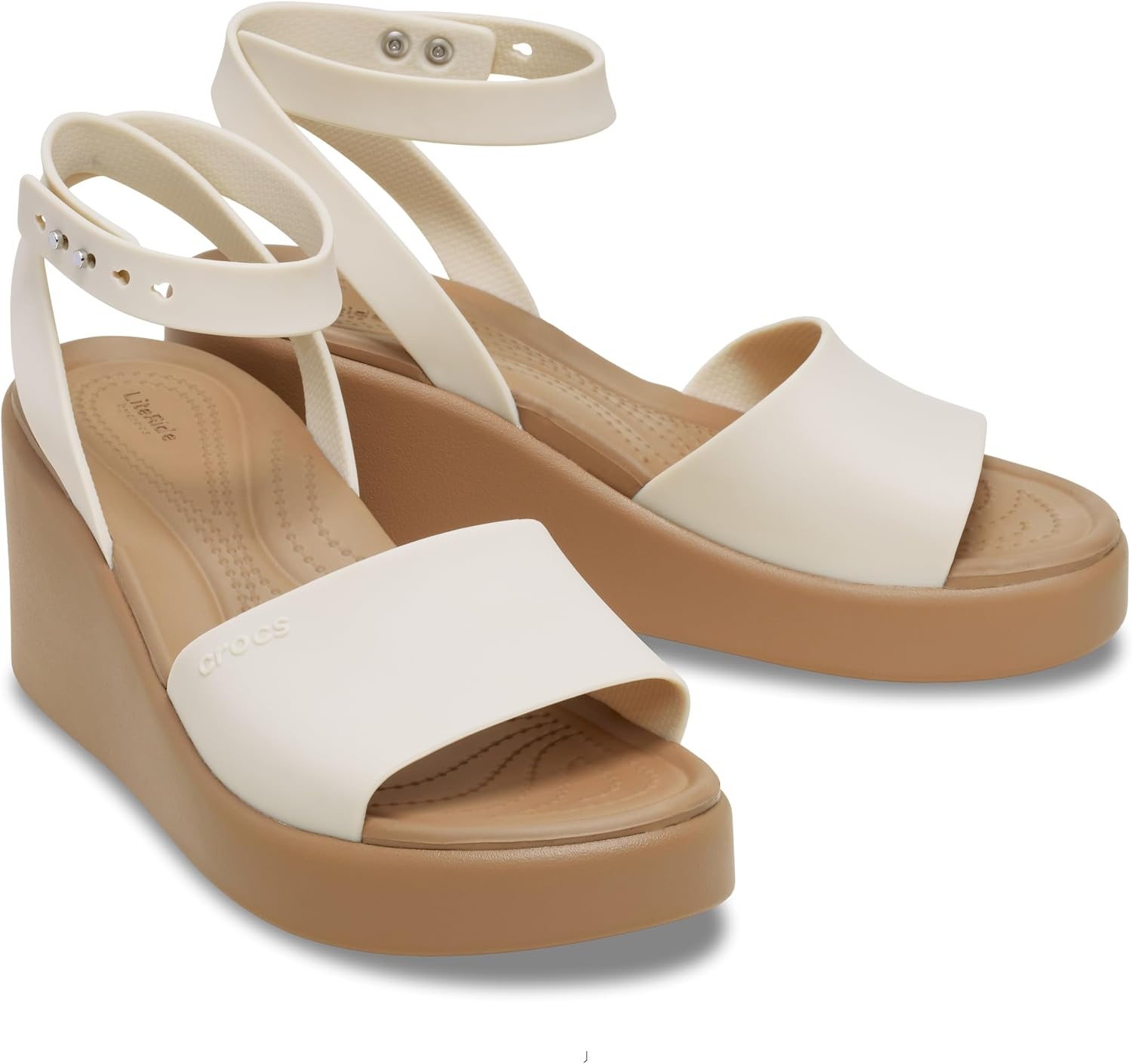 image:imageCrocs Womens Brooklyn Ankle Strap WedgesSandstoneSepia