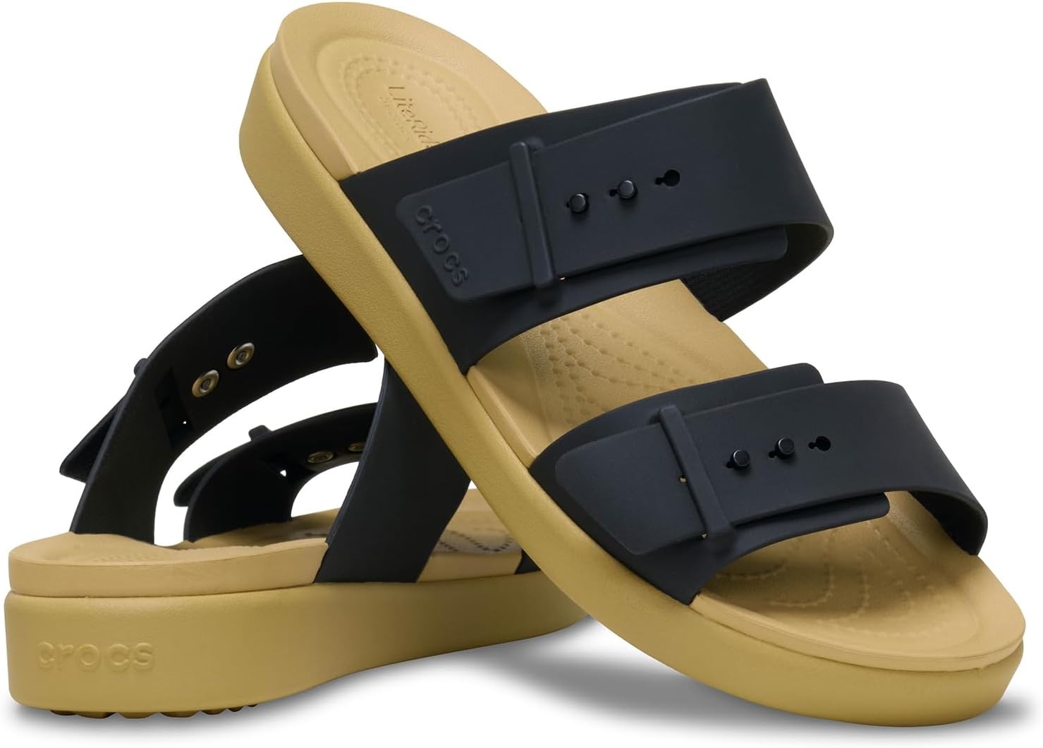 image:imageCrocs Womens Brooklyn Buckle Low SandalsBlackTan
