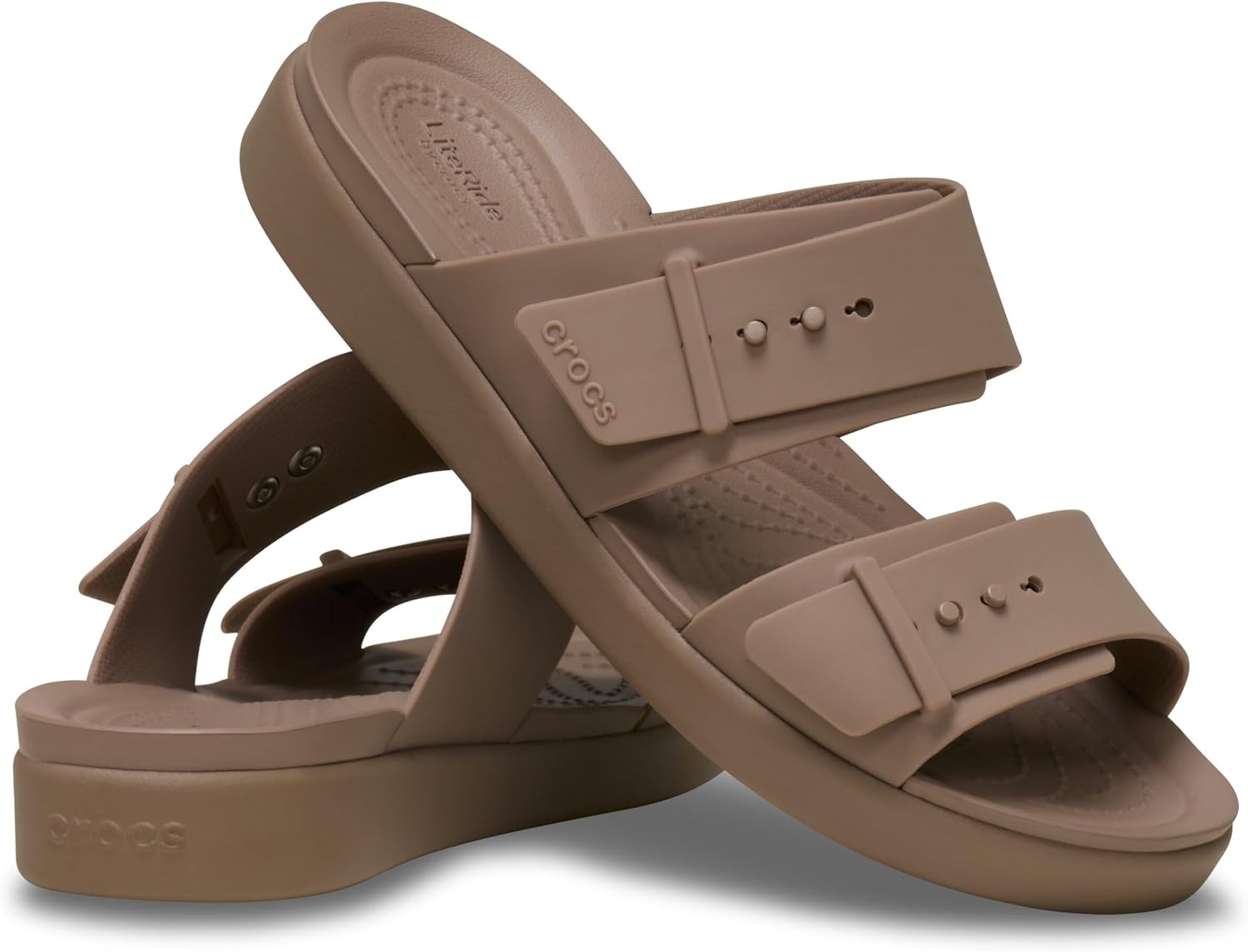 image:imageCrocs Womens Brooklyn Buckle Low SandalsLatte