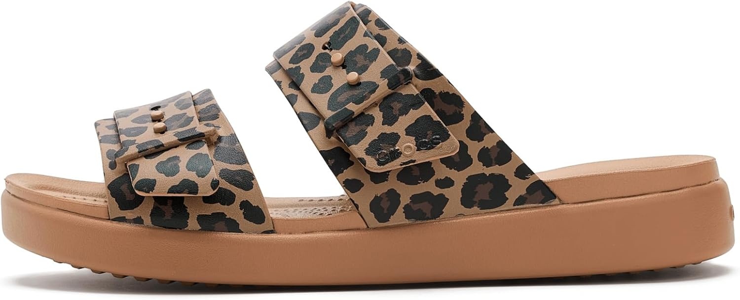 image:imageCrocs Womens Brooklyn Buckle Low SandalsSepiaLeopard