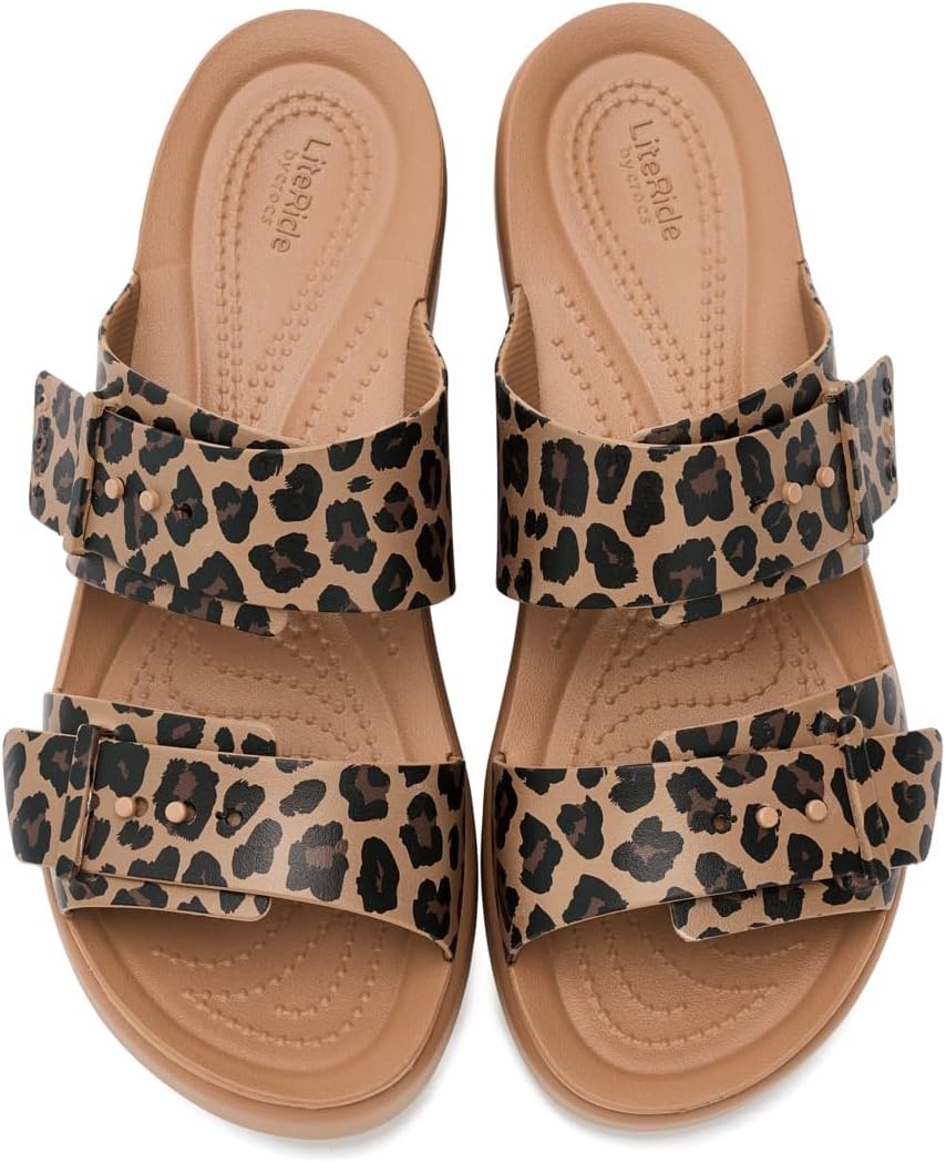 image:imageCrocs Womens Brooklyn Buckle Low SandalsSepiaLeopard