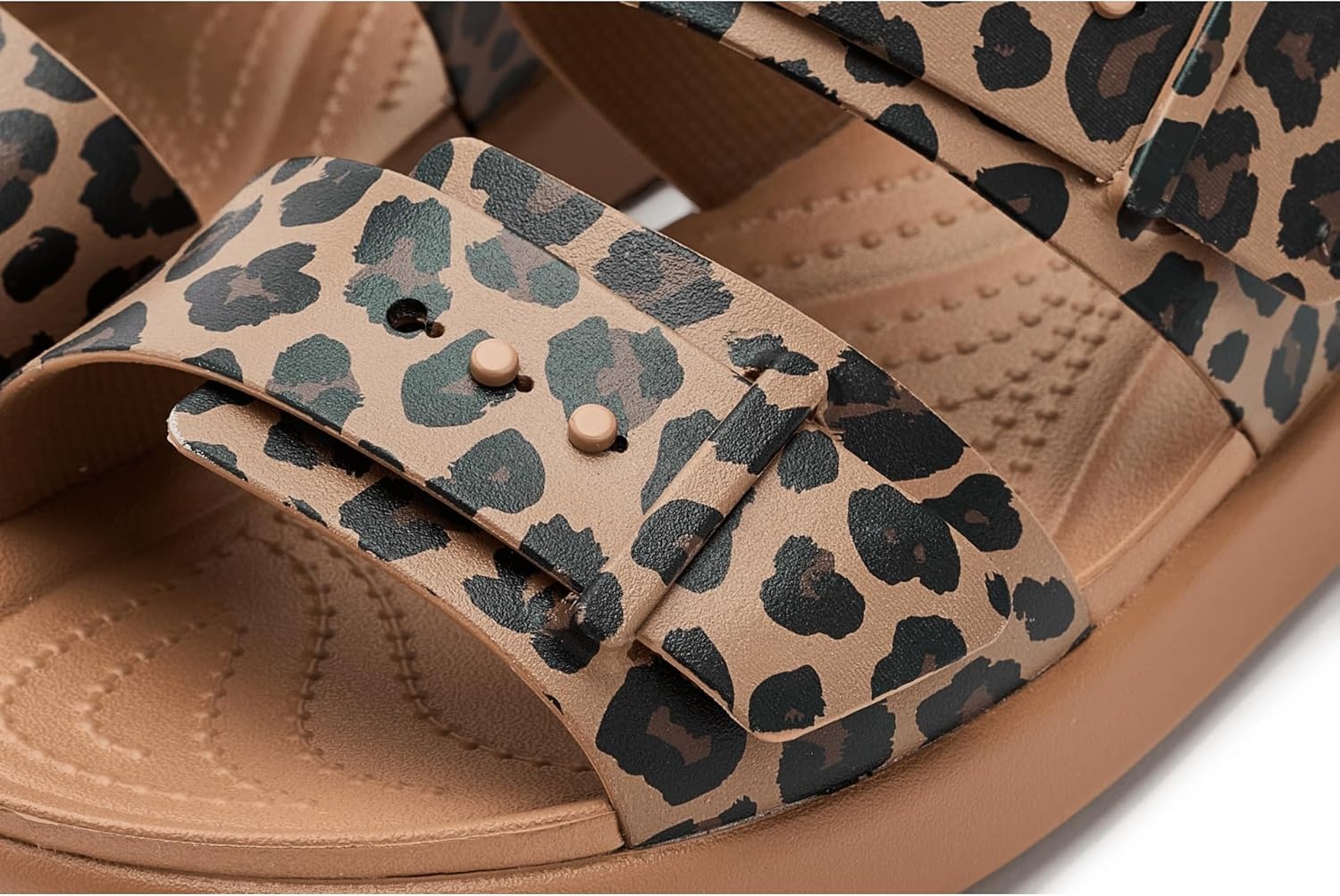 image:imageCrocs Womens Brooklyn Buckle Low SandalsSepiaLeopard