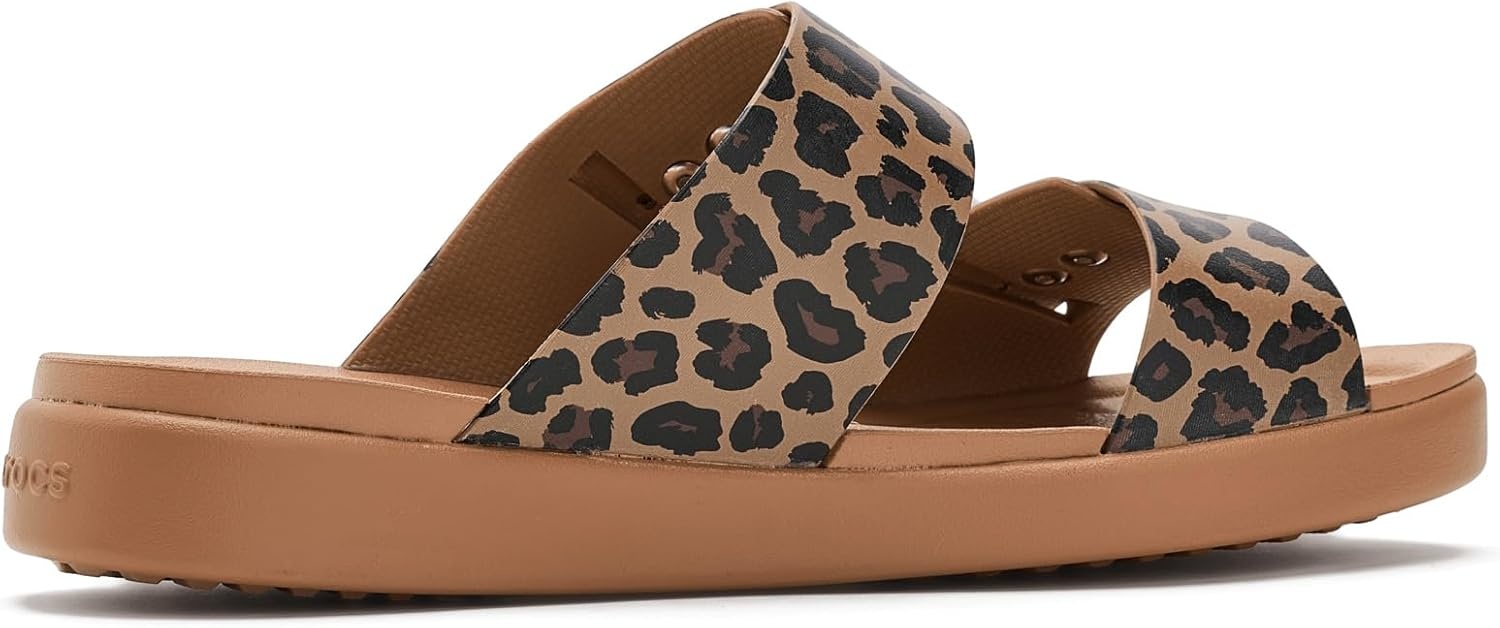 image:imageCrocs Womens Brooklyn Buckle Low SandalsSepiaLeopard