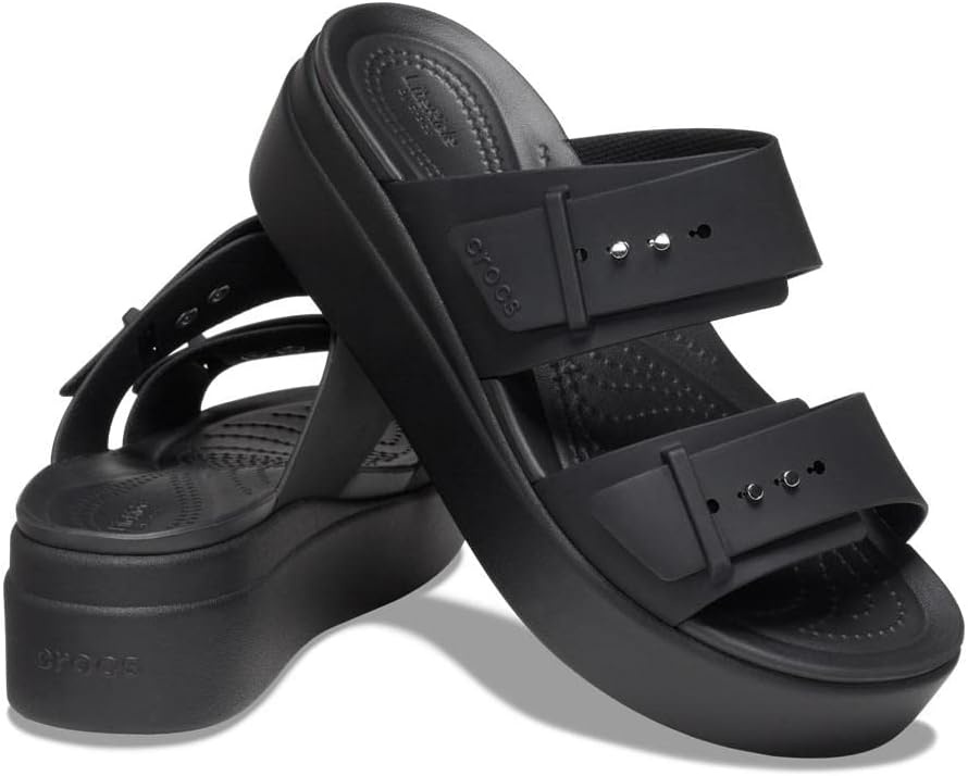 image:imageCrocs Womens Brooklyn Buckle Low WedgesBlack