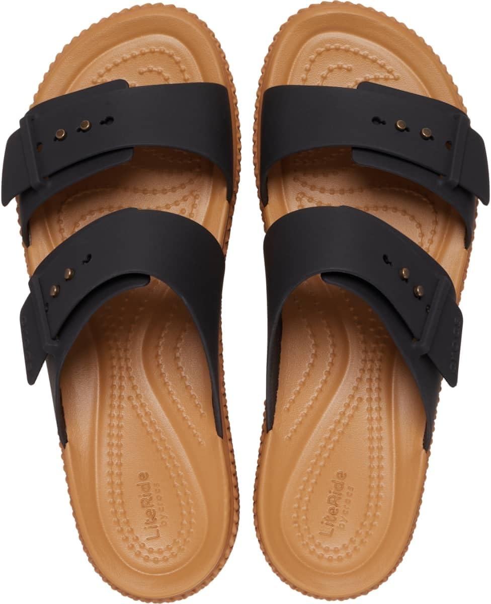 image:imageCrocs Womens Brooklyn Buckle Low WedgesBlackBrown