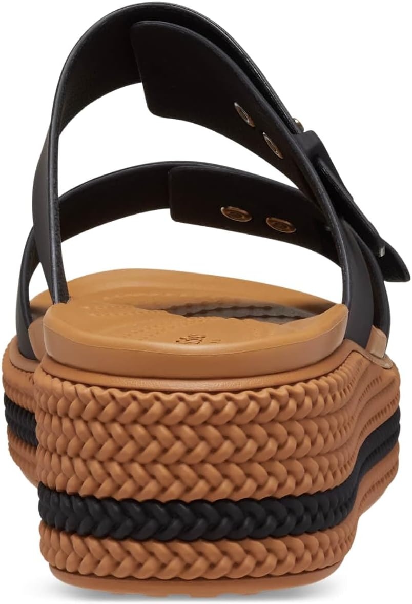 image:imageCrocs Womens Brooklyn Buckle Low WedgesBlackBrown