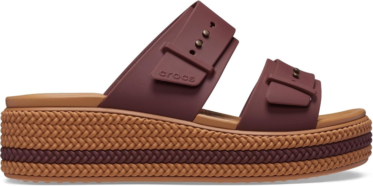 image:imageCrocs Womens Brooklyn Buckle Low WedgesDark Clay