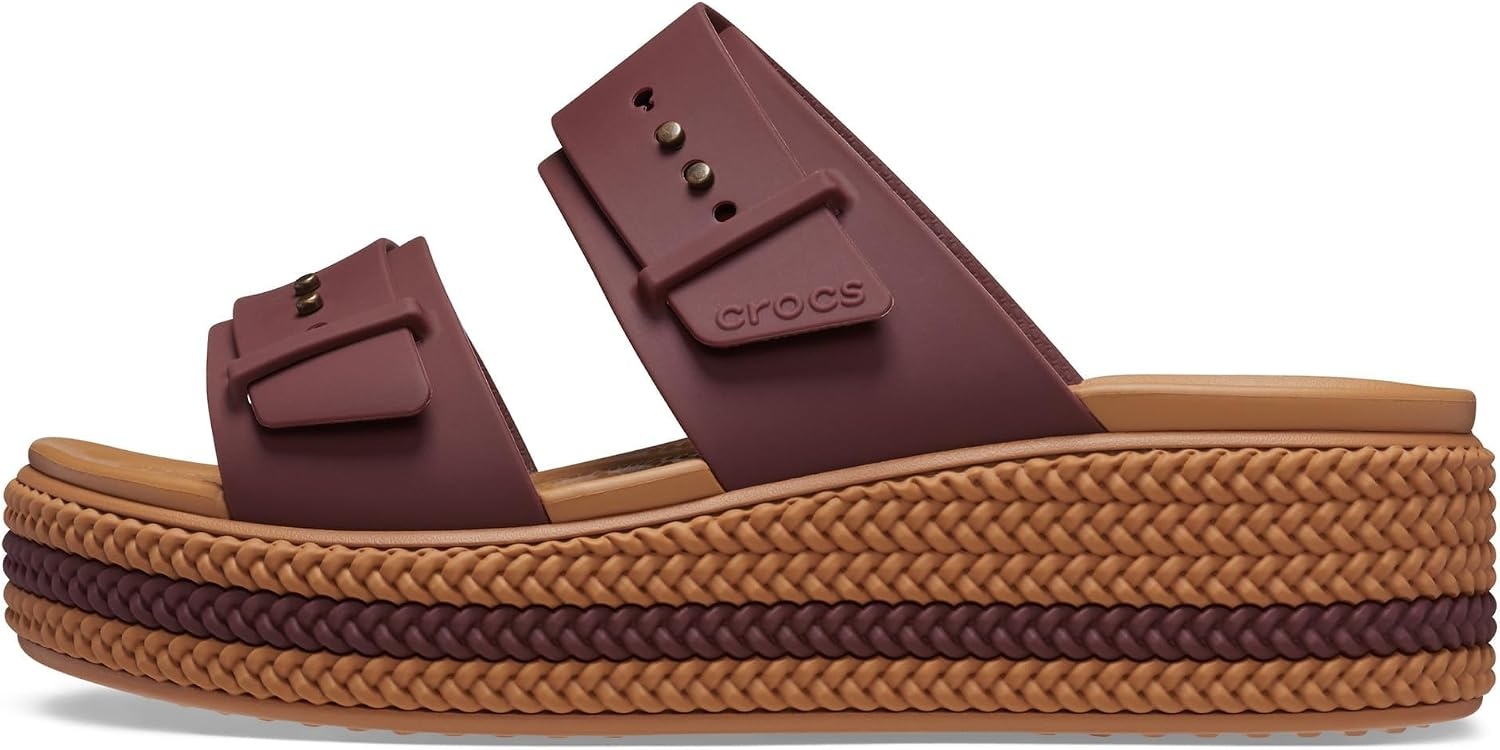 image:imageCrocs Womens Brooklyn Buckle Low WedgesDark Clay