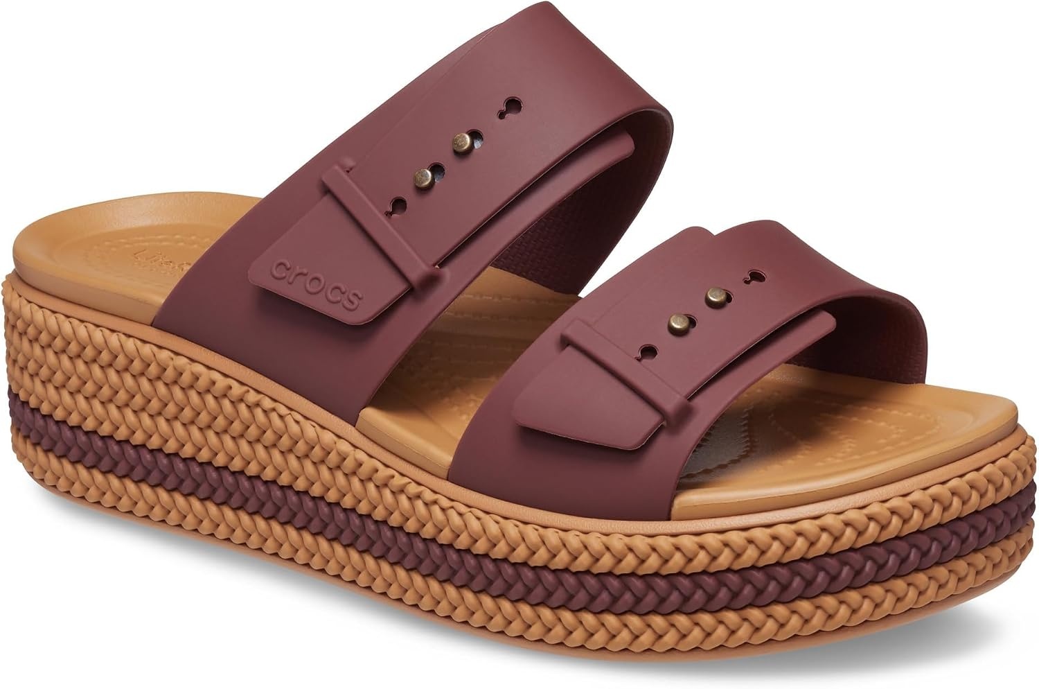 image:imageCrocs Womens Brooklyn Buckle Low WedgesDark Clay
