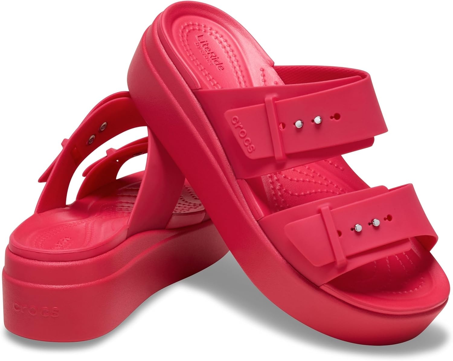 image:imageCrocs Womens Brooklyn Buckle Low WedgesDigital Rasberry