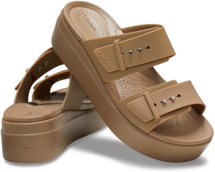 image:imageCrocs Womens Brooklyn Buckle Low WedgesKhaki