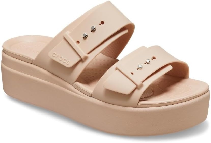 image:imageCrocs Womens Brooklyn Buckle Low WedgesPink Caramel