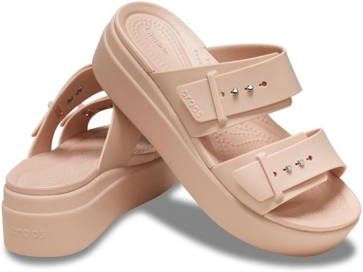 image:imageCrocs Womens Brooklyn Buckle Low WedgesPink Caramel
