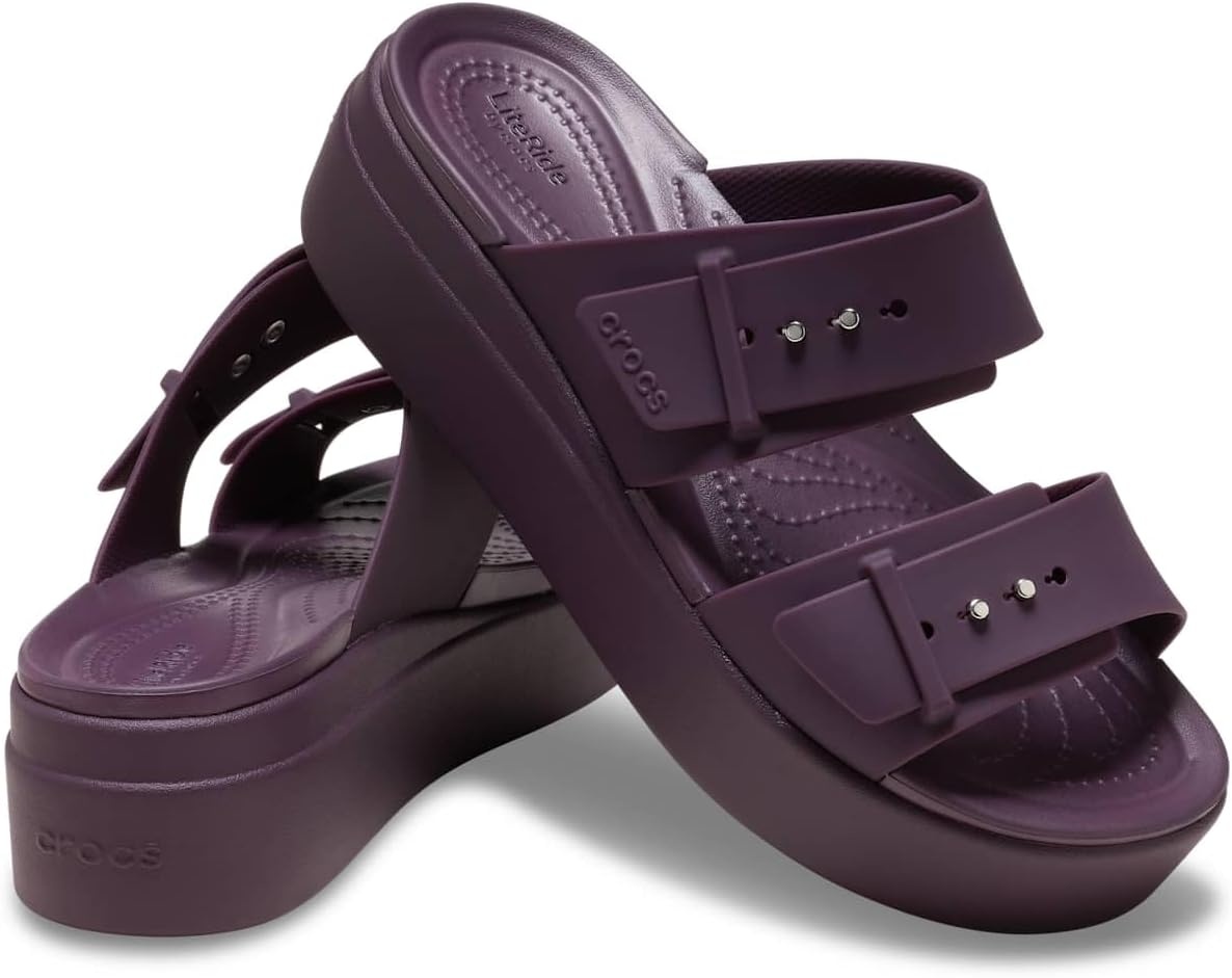 image:imageCrocs Womens Brooklyn Buckle Low WedgesPlush Plum