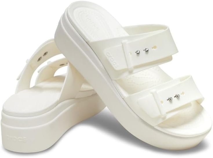 image:imageCrocs Womens Brooklyn Buckle Low WedgesWhiteChalk