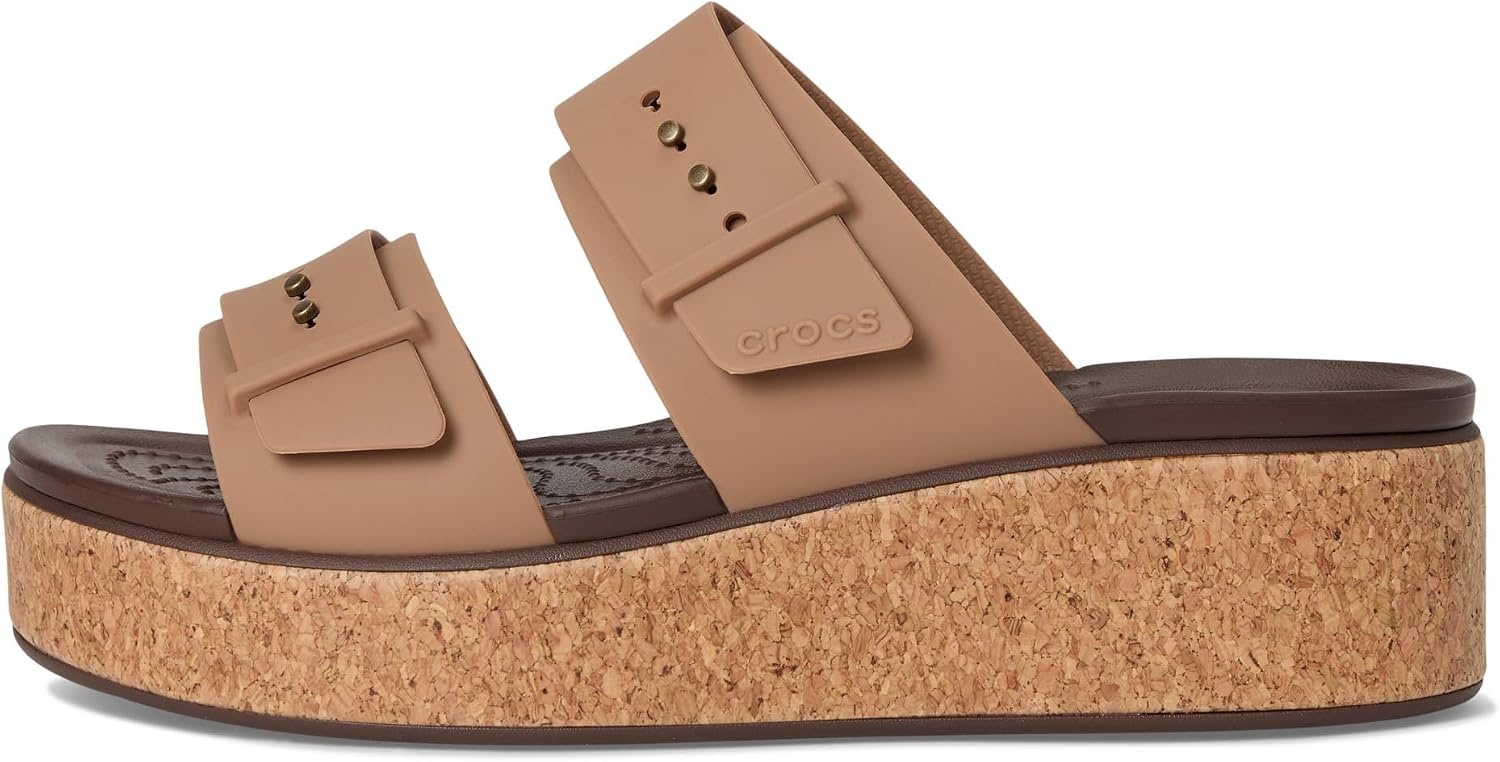 image:imageCrocs Womens Brooklyn Cork Buckle SandalsMilk Chocolate