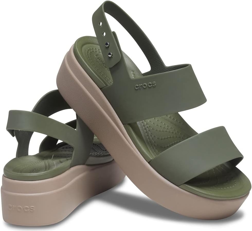 image:imageCrocs Womens Brooklyn Low Wedge SandalsArmy GreenMushroom