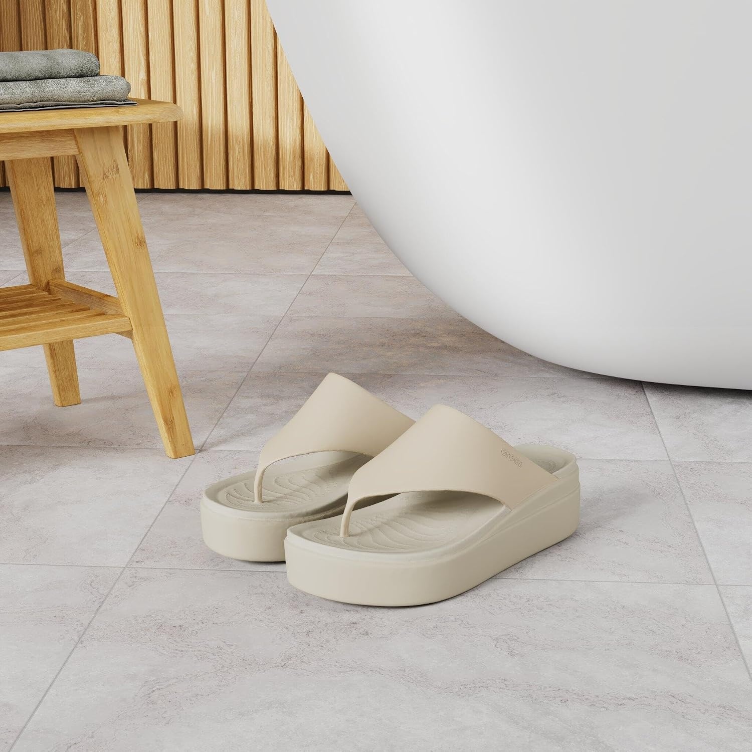 image:imageCrocs Womens Brooklyn Platform Flip FlopsChampagneBone