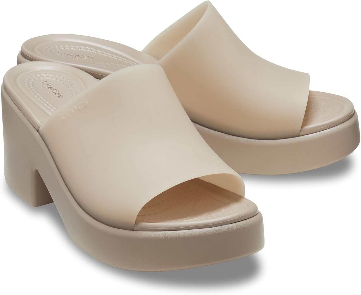 image:imageCrocs Womens Brooklyn Slide Heel SandalsTaupe