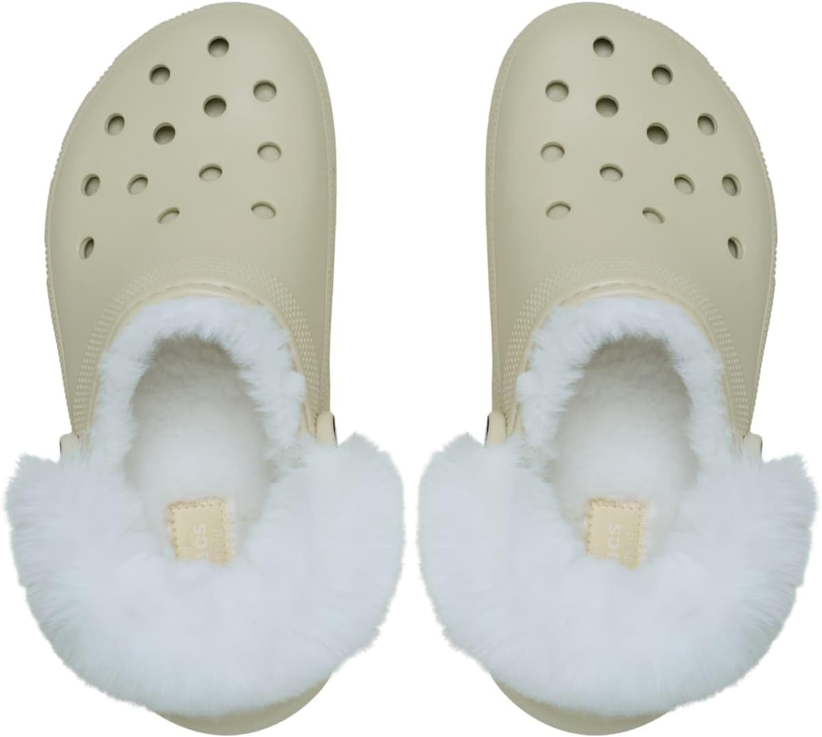 image:imageCrocs Womens Classic Platform Fuzz Lined Clogs Fuzzy SlippersBone
