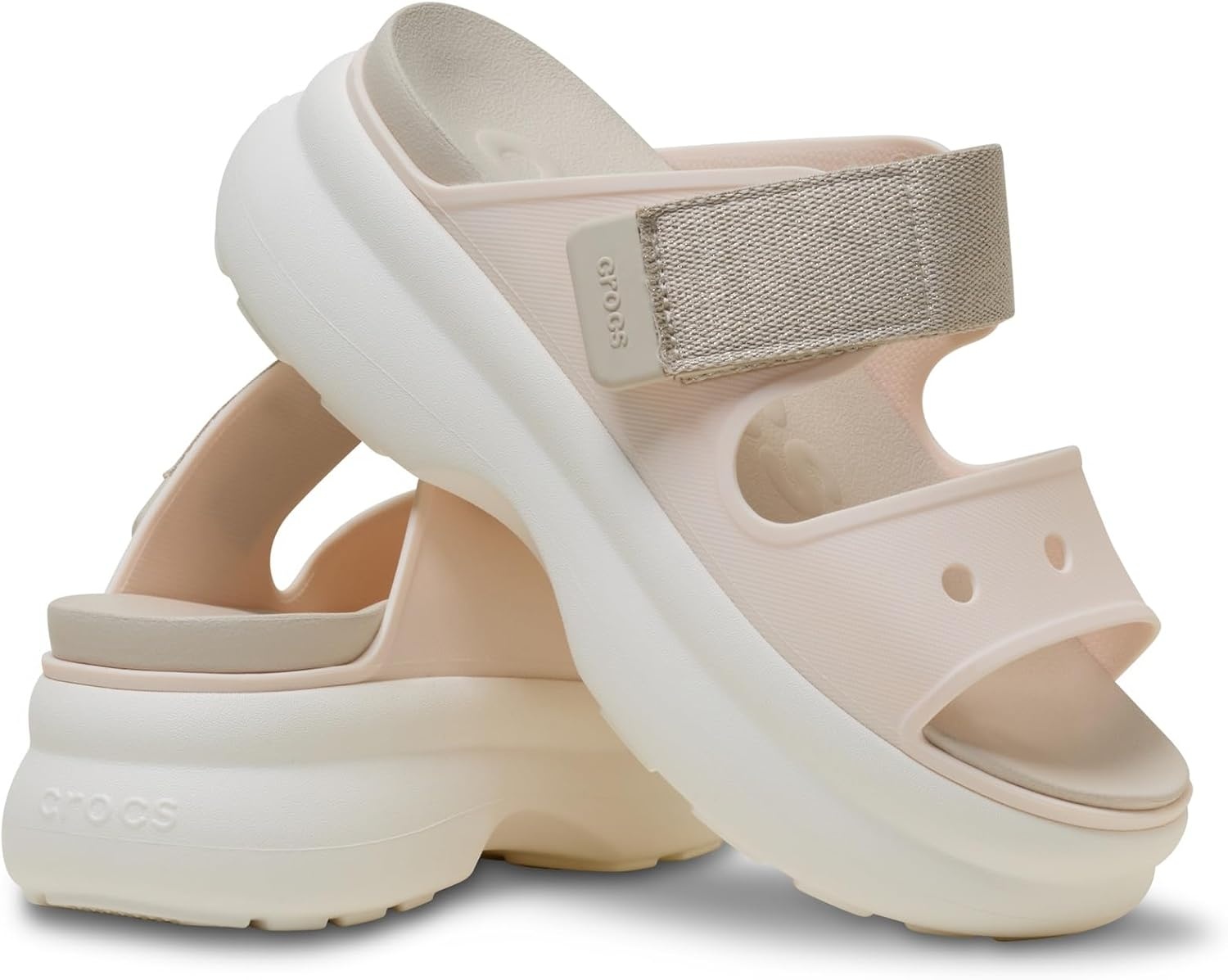 image:imageCrocs Womens Soho TwoStrap Sandals 24 Inch Platform LiteRide SinkIn Footbed Adjustable Upper StrapPeach IceFrappeChalkShimmer