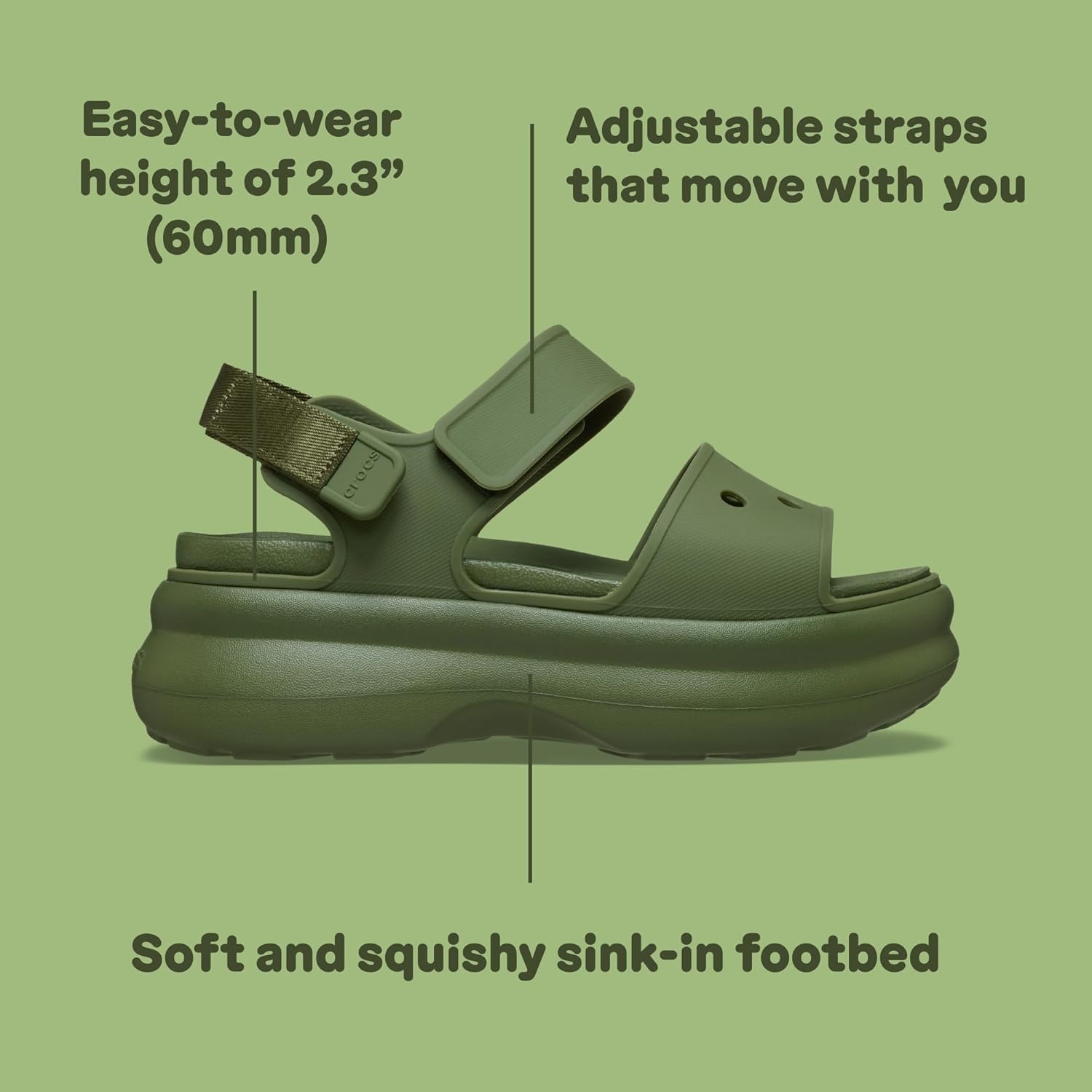 image:imageCrocs Womens Soho Y Strap SandalsArmy Green